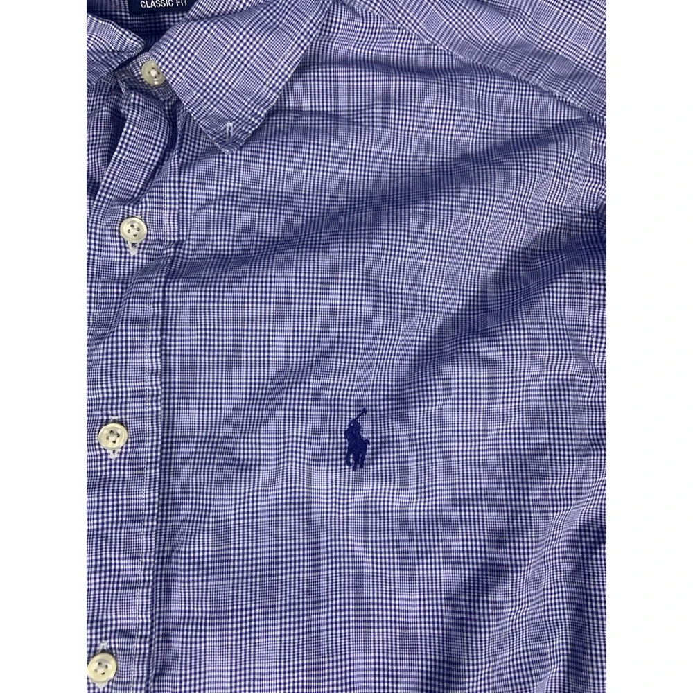 Vtg Polo Ralph Lauren Shirt Mens 17 XL Button Down Plaid Cotton Blue Pony Office